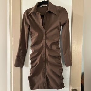 Zara button up ruched dress S